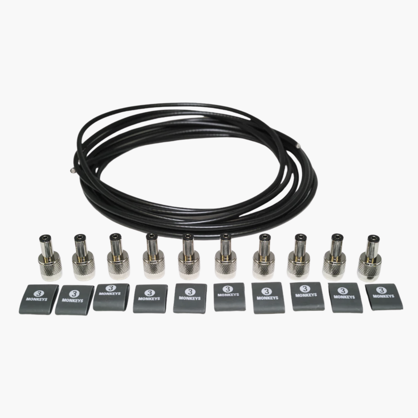 3 Monkeys Solderless - DC Solderless Pedalboard Kit(プラグ10個+ケーブル3m入り) | はんだ不要・切ってねじ込むだけの簡単キット | DCケーブル 自作キット 【ゆうパケット対応可能】