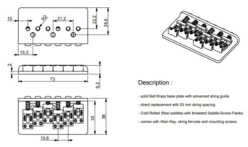 ABM - ABM3255C ヴィンテージハードテイルブリッジ/ナローストリングスペース
