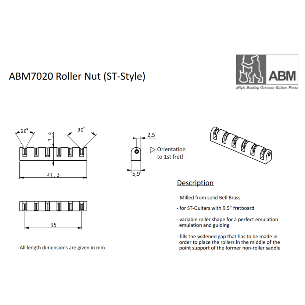ABM - ABM7020 ローラーナット | ギターパーツ ナット 【ゆうパケット対応可能】