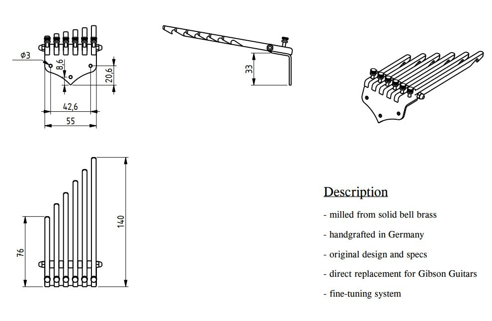 【お取り寄せ/代引不可】ABM/ABM1501G シックスフィンガーテイルピース ゴールド(ショート)
