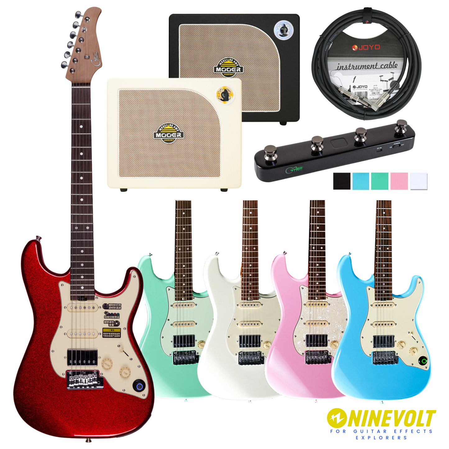 【NINEVOLT公式ストア限定販売】 ギタースターターセット B / ギター 初心者 お得なセット(Mooer GTRS+GWF4+Hornet 30W+JOYO CM-12 Black のセット)