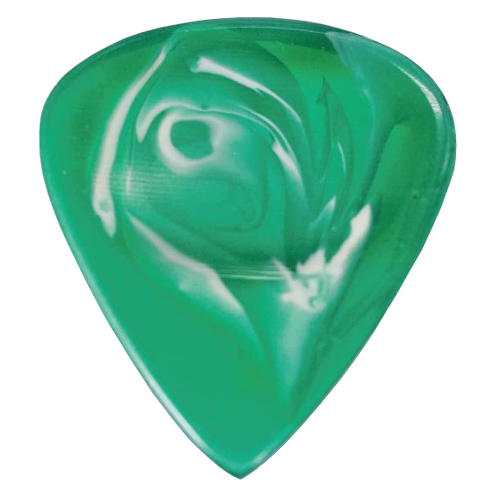 9℃ - レジン (樹脂) で作られた扱いやすい ティアドロップ ピック 2.0mm 片面くぼみ加工 | Resin Tear Drop Dent Green and White 2mm (RE-TD-D-GW-2.0)【ゆうパケット対応可能】