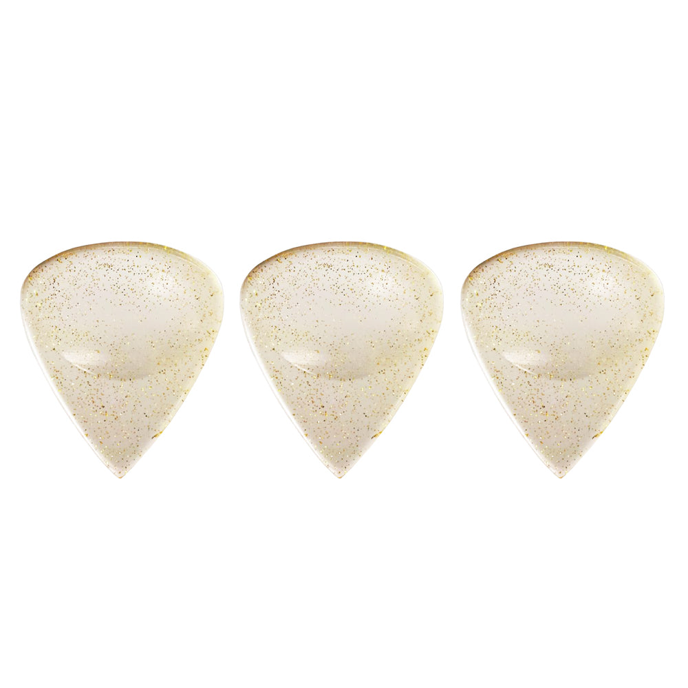 9℃ - レジン (樹脂) で作られた扱いやすい ティアドロップ ピック 3.0mm 片面くぼみ加工 3枚入り | Resin Tear Drop Dent Yellow and Gold 3mm (RE-TD-D-YG-3.0)【ゆうパケット対応可能】