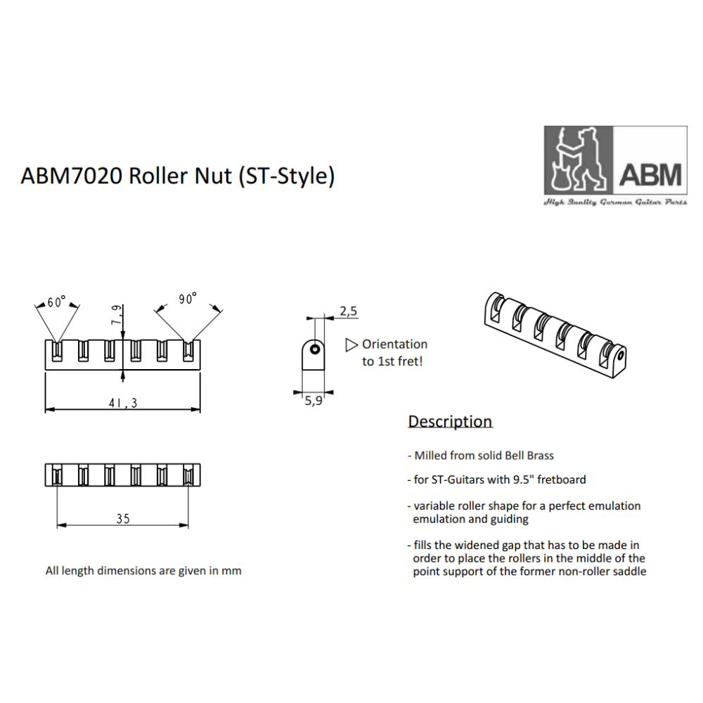 ABM/ABM7020　ローラーナット　/ ギターパーツ ナット　【ゆうパケット対応可能】