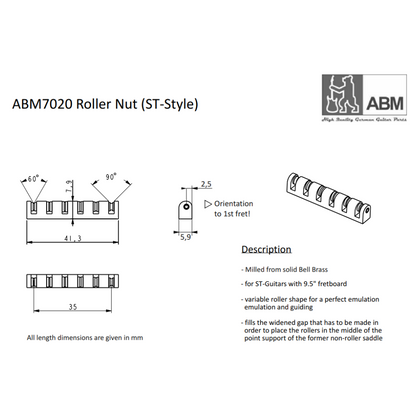 ABM/ABM7020　ローラーナット　/ ギターパーツ ナット　【ゆうパケット対応可能】