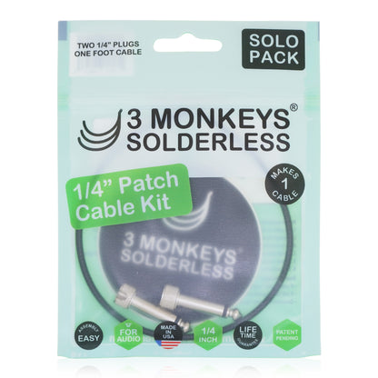 3 Monkeys Solderless　1/4" AUDIO SOLO PACK【ゆうパケット対応可能】 / プラグ2個+ケーブル30cmセット、LS (SL) 兼用プラグ、はんだ不要 パッチケーブル自作キット