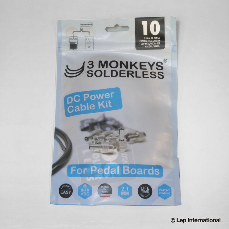 3 Monkeys Solderless　ソルダーレス DCケーブルキット DC Solderless Pedalboard Kit　【ゆうパケット対応可能】　切ってねじ込むだけの簡単キット / プラグ10個+ケーブル3m入り / はんだ不要 ソルダーフリー DCケーブル 自作キット