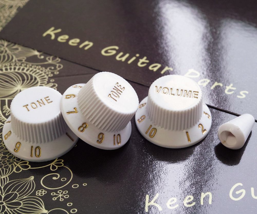 Keen Guitar Parts Factory ストラトキャスターノブ4点セット（Volumeノブ x1,Toneノブ x2、セレクターノブ x1）ホワイト 【ゆうパケット対応可能】
